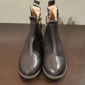 Black Ankle Boots with Gold Buckle